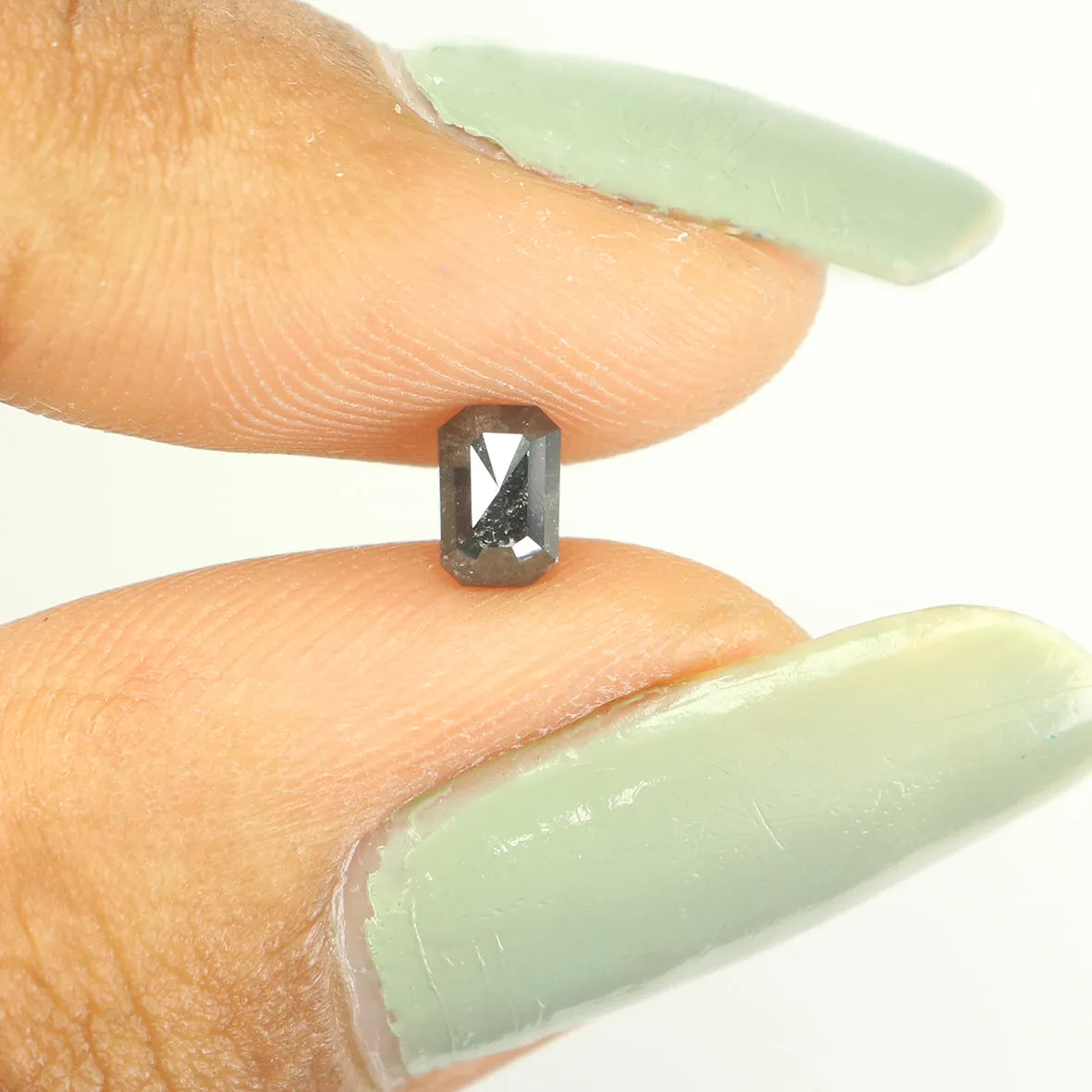 0.49 CT Natural Loose Emerald Shape Diamond Salt And Pepper Emerald Shape Diamond 4.90 MM Black Grey Color Emerald Rose Cut Diam