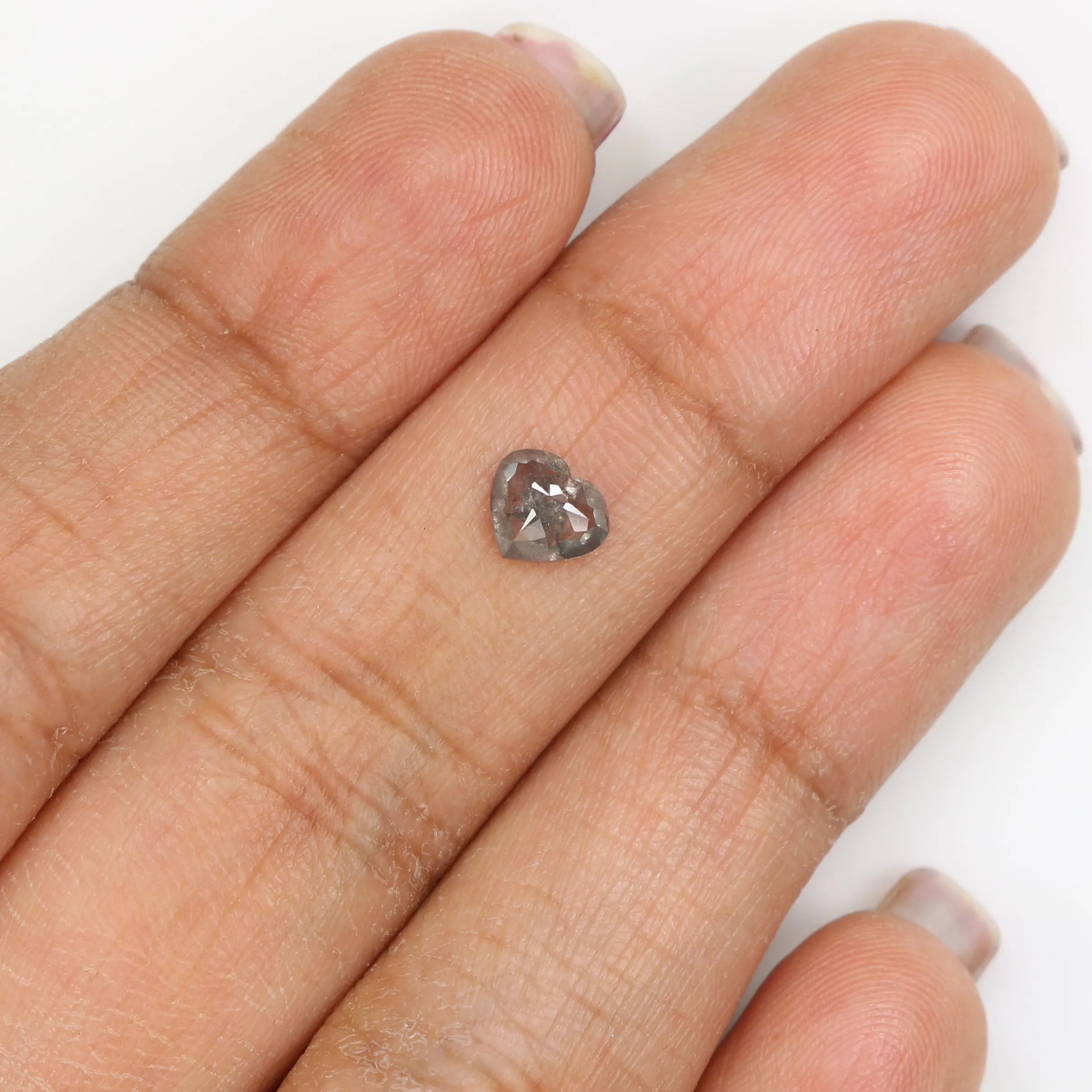 0.49 Ct Natural Loose Heart Shape Diamond Salt And Pepper Heart Diamond 4.85 MM Natural Black Grey Diamond Heart Rose Cut Diamon