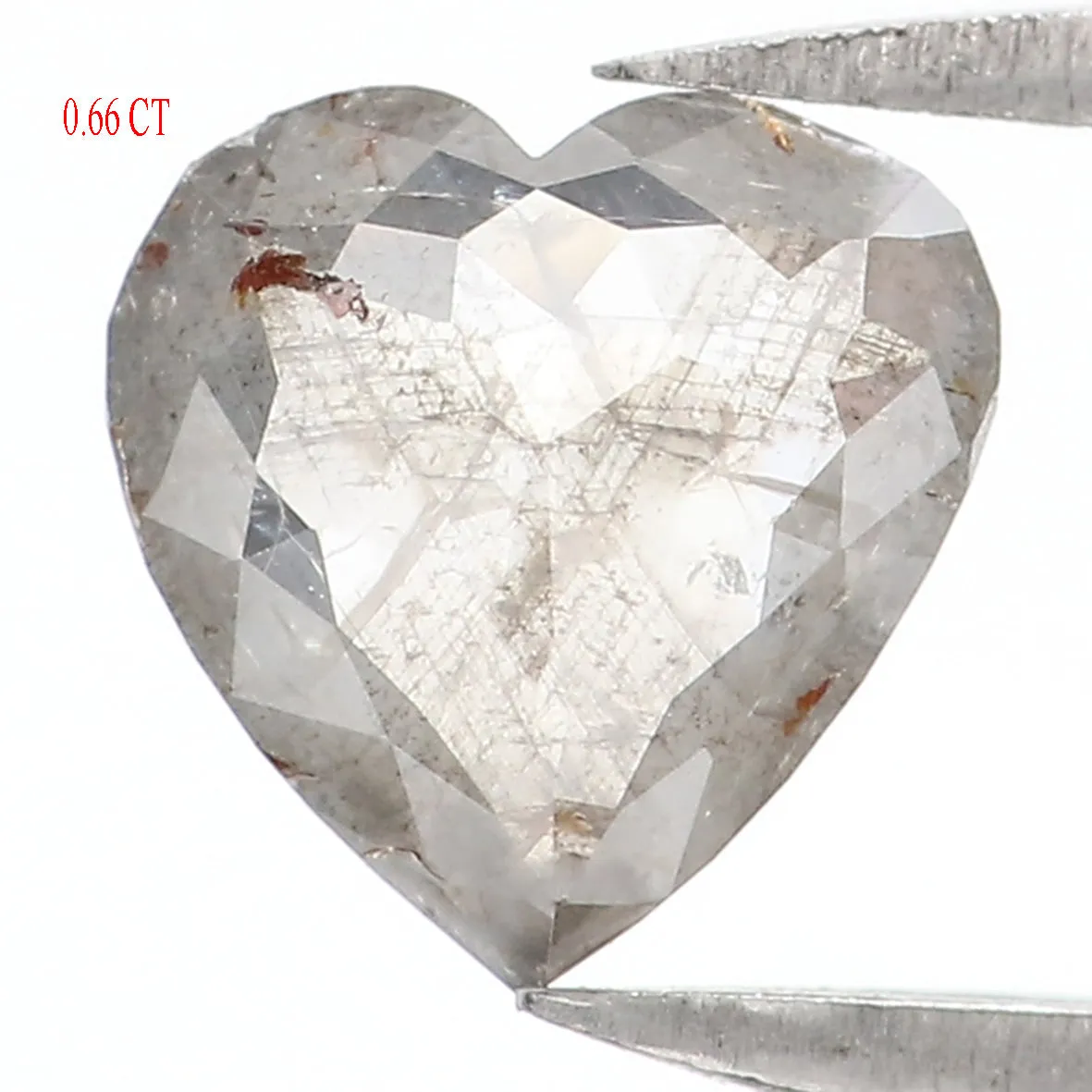 0.66 Ct Natural Loose Heart Shape Diamond Salt And Pepper Heart Cut Diamond 6.45 MM Natural Black Grey Diamond Heart Rose Cut Di