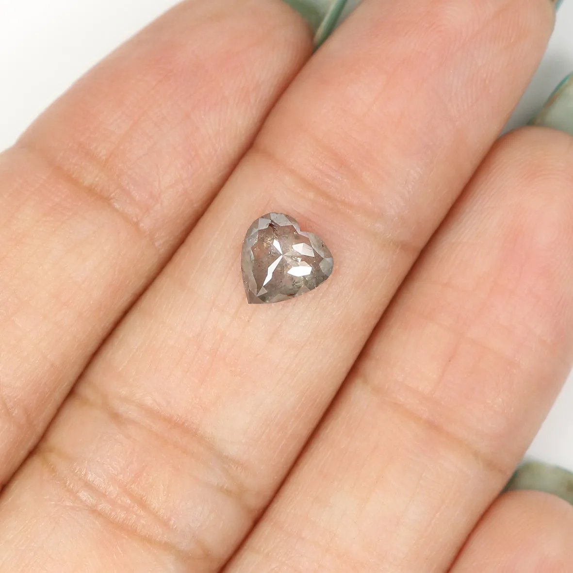 0.66 Ct Natural Loose Heart Shape Diamond Salt And Pepper Heart Cut Diamond 6.45 MM Natural Black Grey Diamond Heart Rose Cut Di