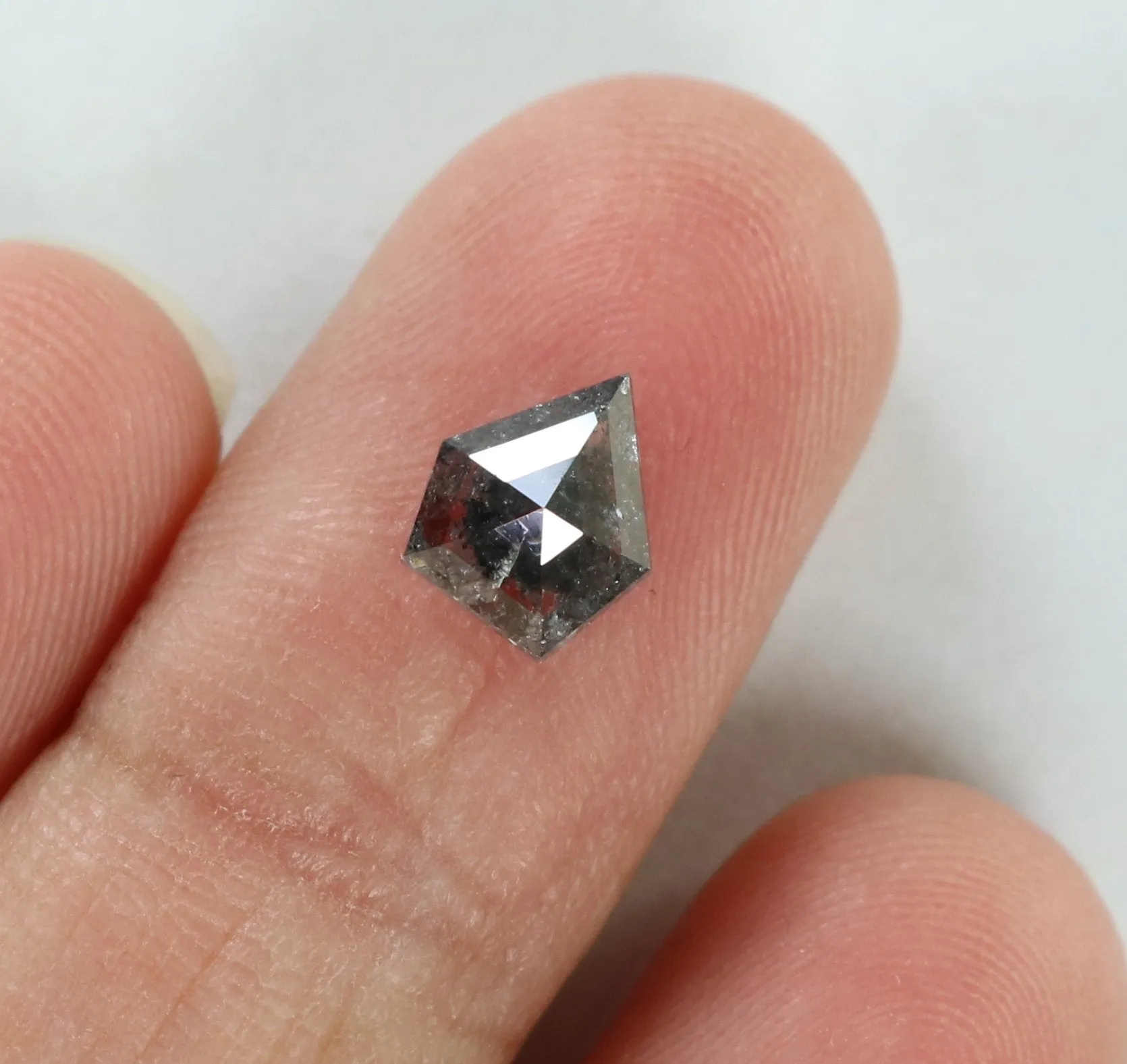 0.80 CT Natural Loose Shield Diamond Black Grey Color Diamond 6.60 MM Natural Loose Diamond Salt And Pepper Shield Rose Cut Diam