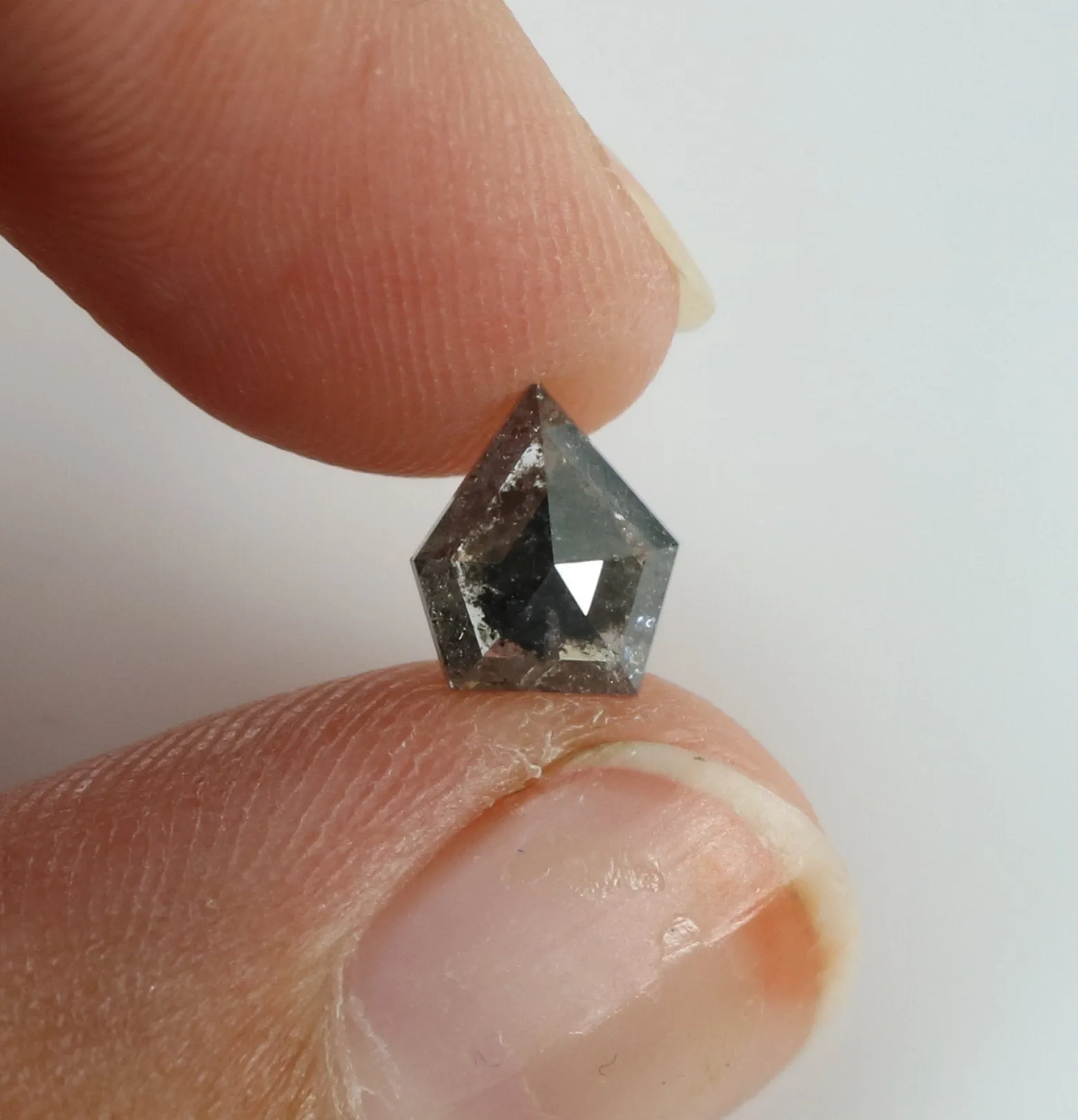 0.80 CT Natural Loose Shield Diamond Black Grey Color Diamond 6.60 MM Natural Loose Diamond Salt And Pepper Shield Rose Cut Diam