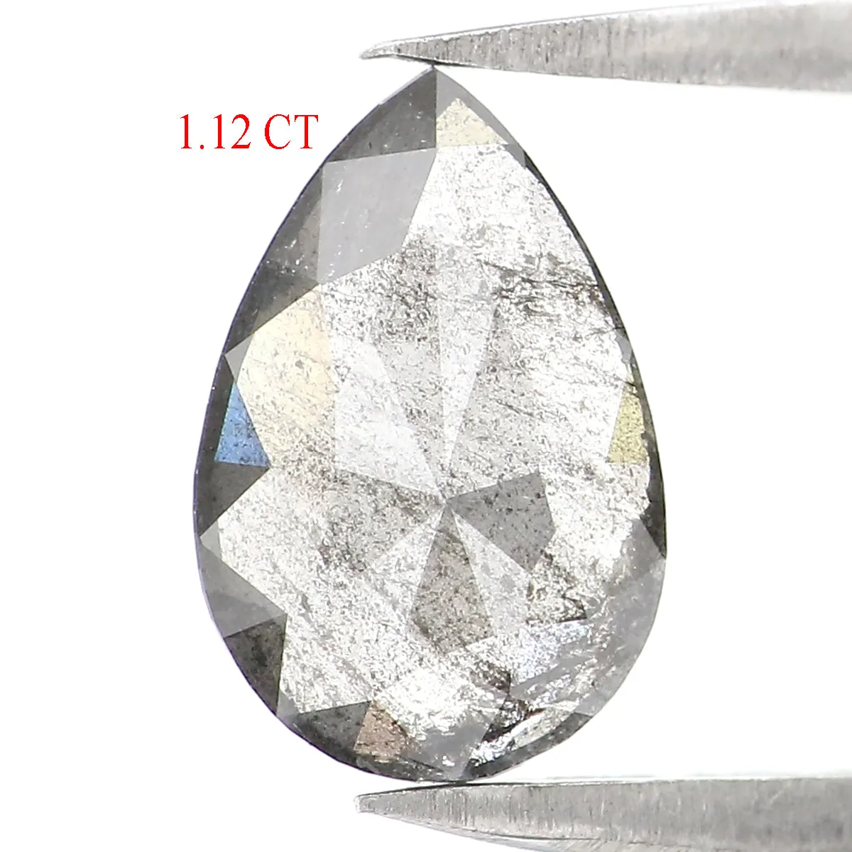 1.12 CT Natural Loose Pear Shape Diamond Salt And Pepper Pear Rose Cut Diamond 9.15 MM Black Grey Color Pear Shape Rose Cut Diam