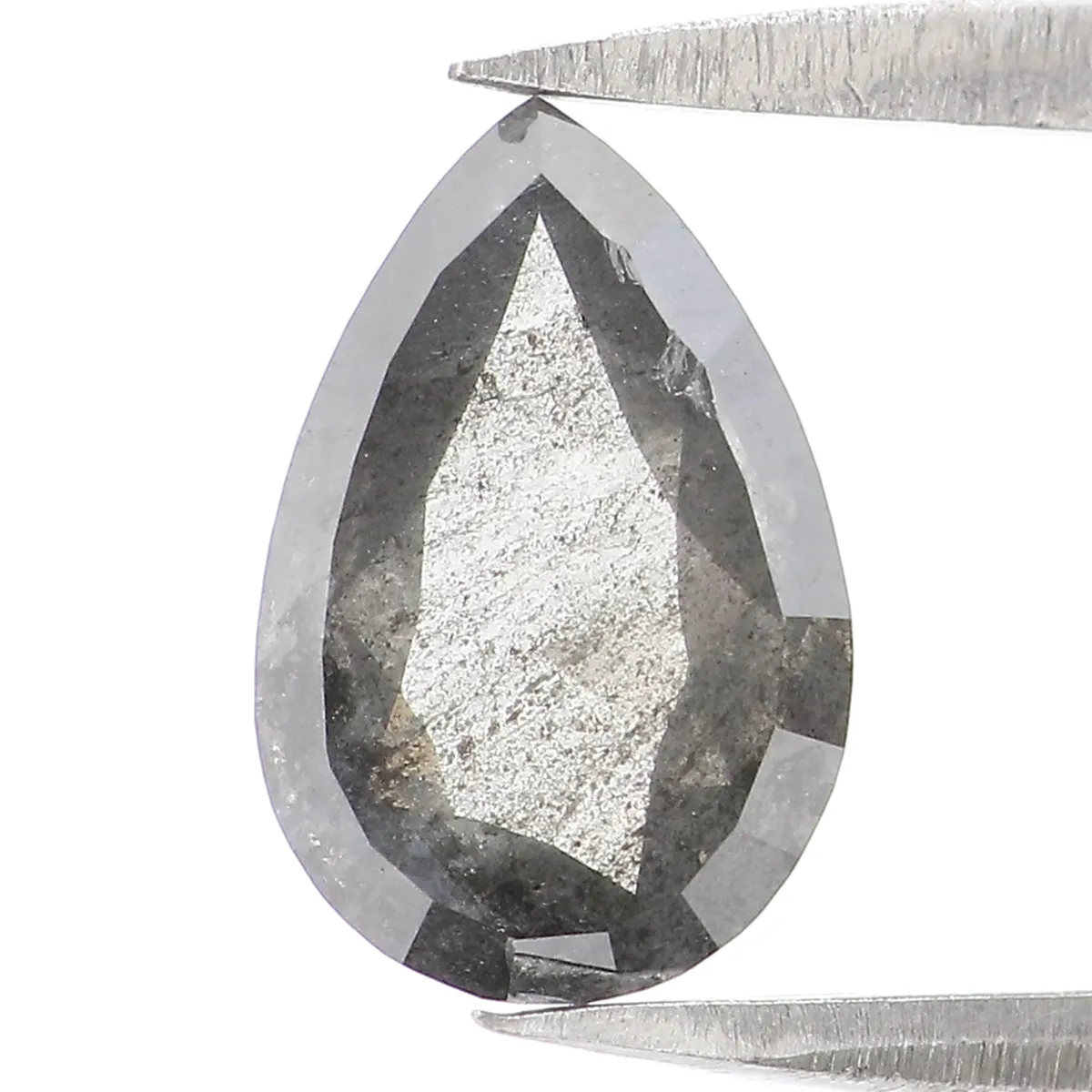 1.12 CT Natural Loose Pear Shape Diamond Salt And Pepper Pear Rose Cut Diamond 9.15 MM Black Grey Color Pear Shape Rose Cut Diam