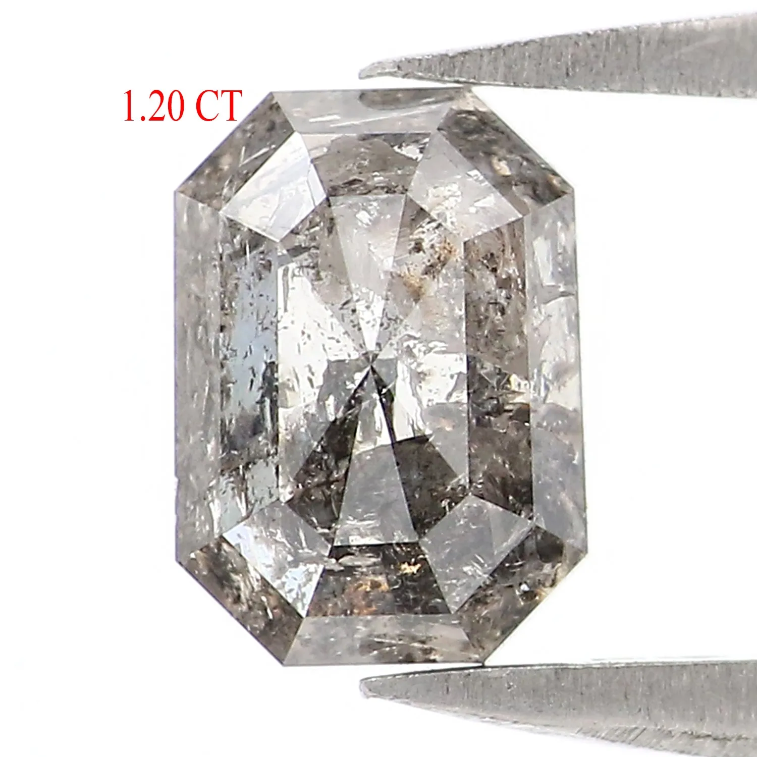 1.20 CT Natural Loose Emerald Shape Diamond Salt And Pepper Emerald Shape Diamond 6.75 MM Black Grey Color Emerald Rose Cut Diam