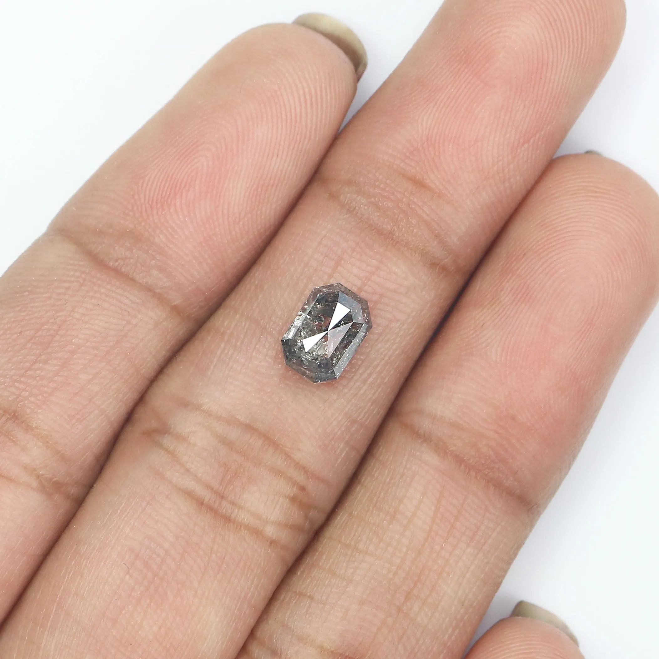 1.20 CT Natural Loose Emerald Shape Diamond Salt And Pepper Emerald Shape Diamond 6.75 MM Black Grey Color Emerald Rose Cut Diam