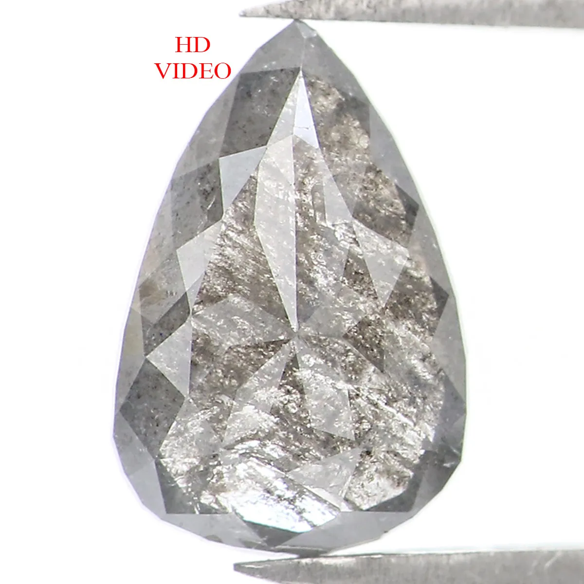 1.37 CT Natural Loose Pear Shape Diamond Salt And Pepper Pear Rose Cut Diamond 9.60 MM Black Grey Color Pear Shape Rose Cut Diam