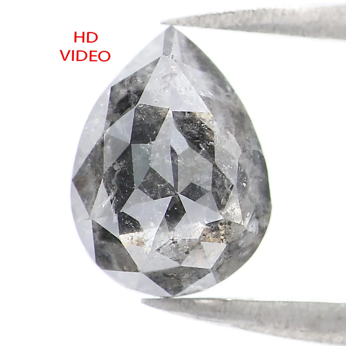 1.47 CT Natural Loose Pear Shape Diamond Salt And Pepper Pear Rose Cut Diamond 8.05 MM Natural Black Grey Color Pear Shape Diamo