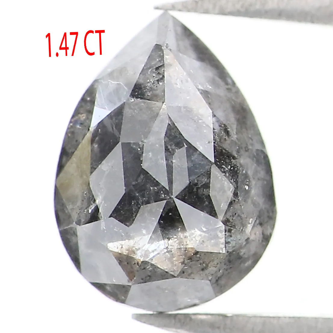 1.47 CT Natural Loose Pear Shape Diamond Salt And Pepper Pear Rose Cut Diamond 8.05 MM Natural Black Grey Color Pear Shape Diamo