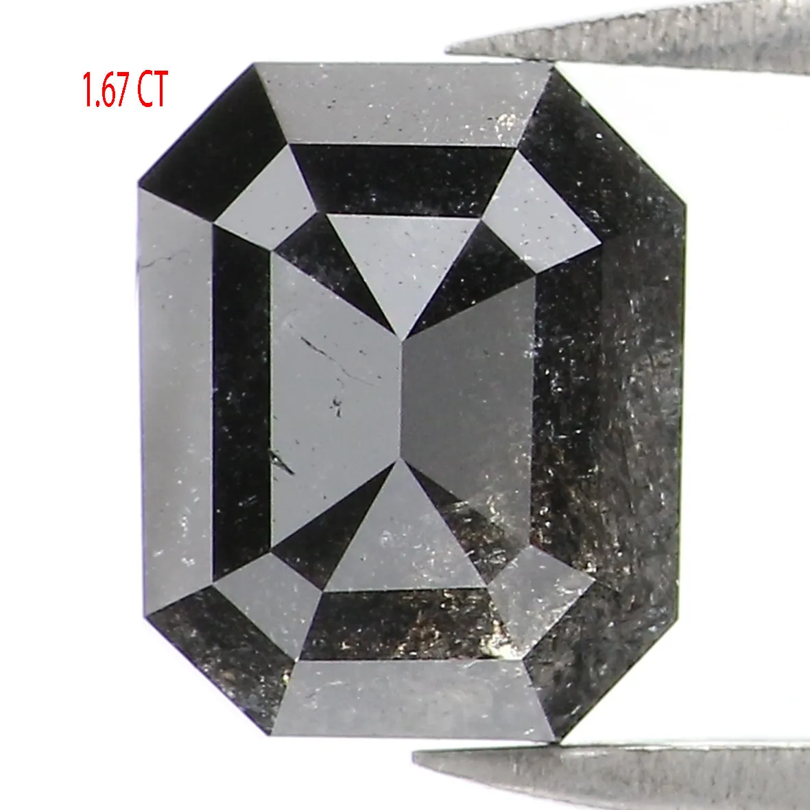 1.67 CT Natural Loose Emerald Shape Diamond Salt And Pepper Emerald Shape Diamond 7.35 MM Black Grey Color Emerald Rose Cut Diam