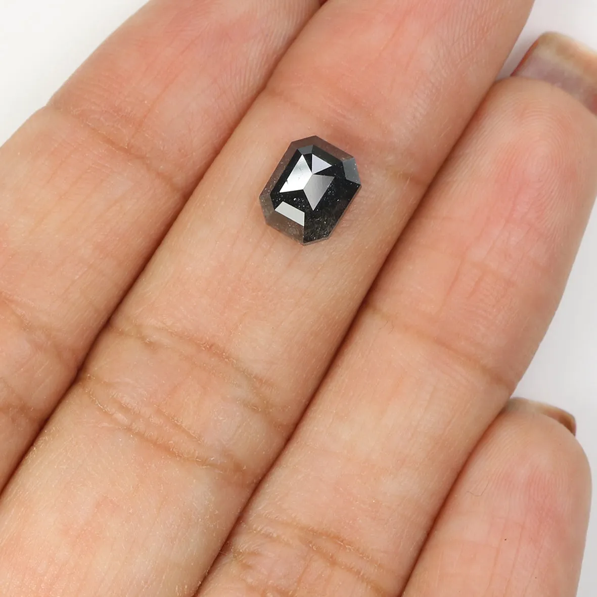 1.67 CT Natural Loose Emerald Shape Diamond Salt And Pepper Emerald Shape Diamond 7.35 MM Black Grey Color Emerald Rose Cut Diam