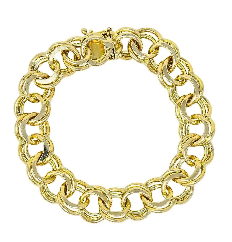 1960's Vintage 14 Karat Yellow Gold Curbed Link Charm Bracelet