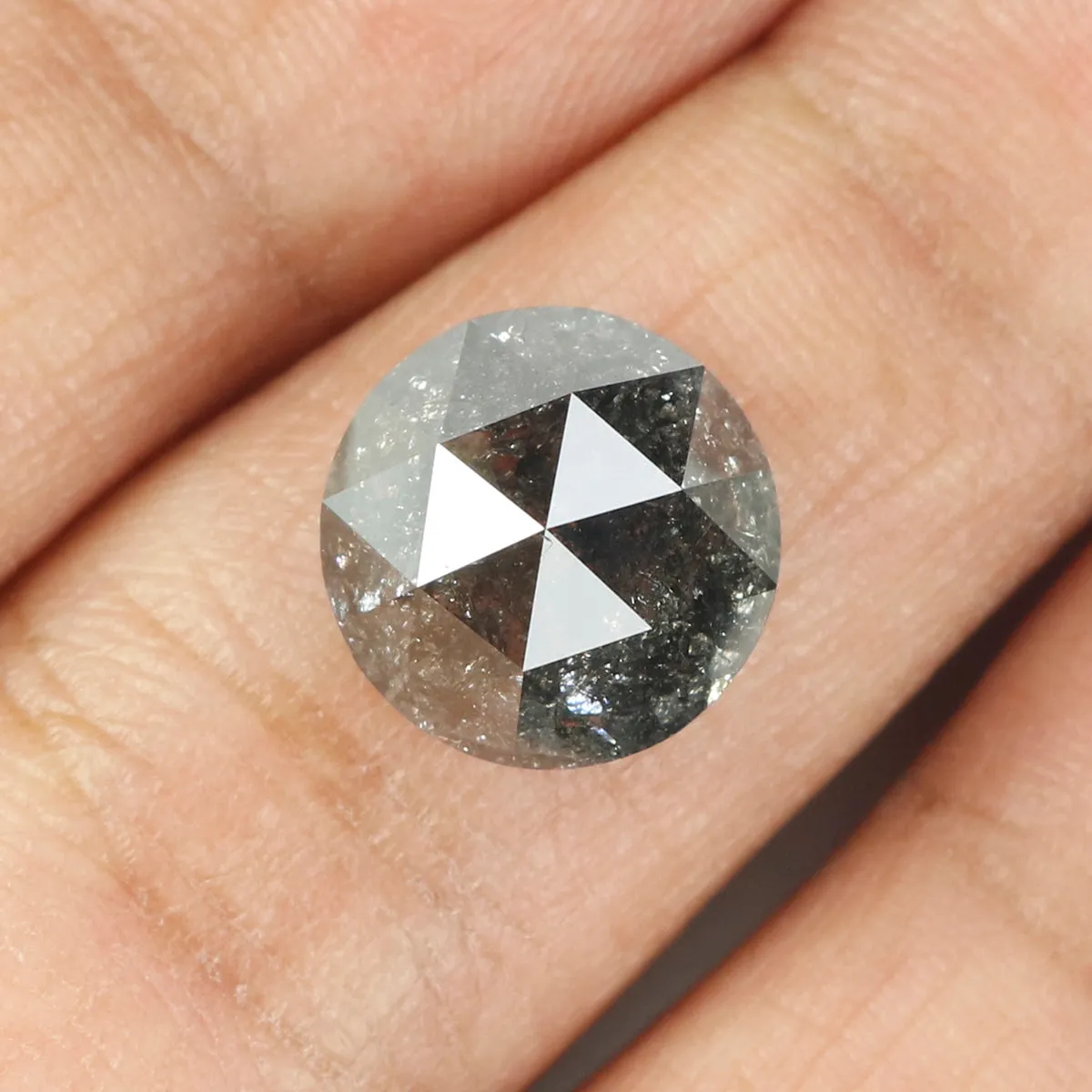 5.10 CT Natural Loose Round Rose Cut Diamond Salt And Pepper Round Diamond 10.30 MM Natural Loose Black Grey Color Rose Cut Diam