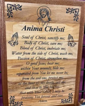 Anima Christi Prayer, Wall Hanging Plaque, Engraved Holy Land Olive Wood