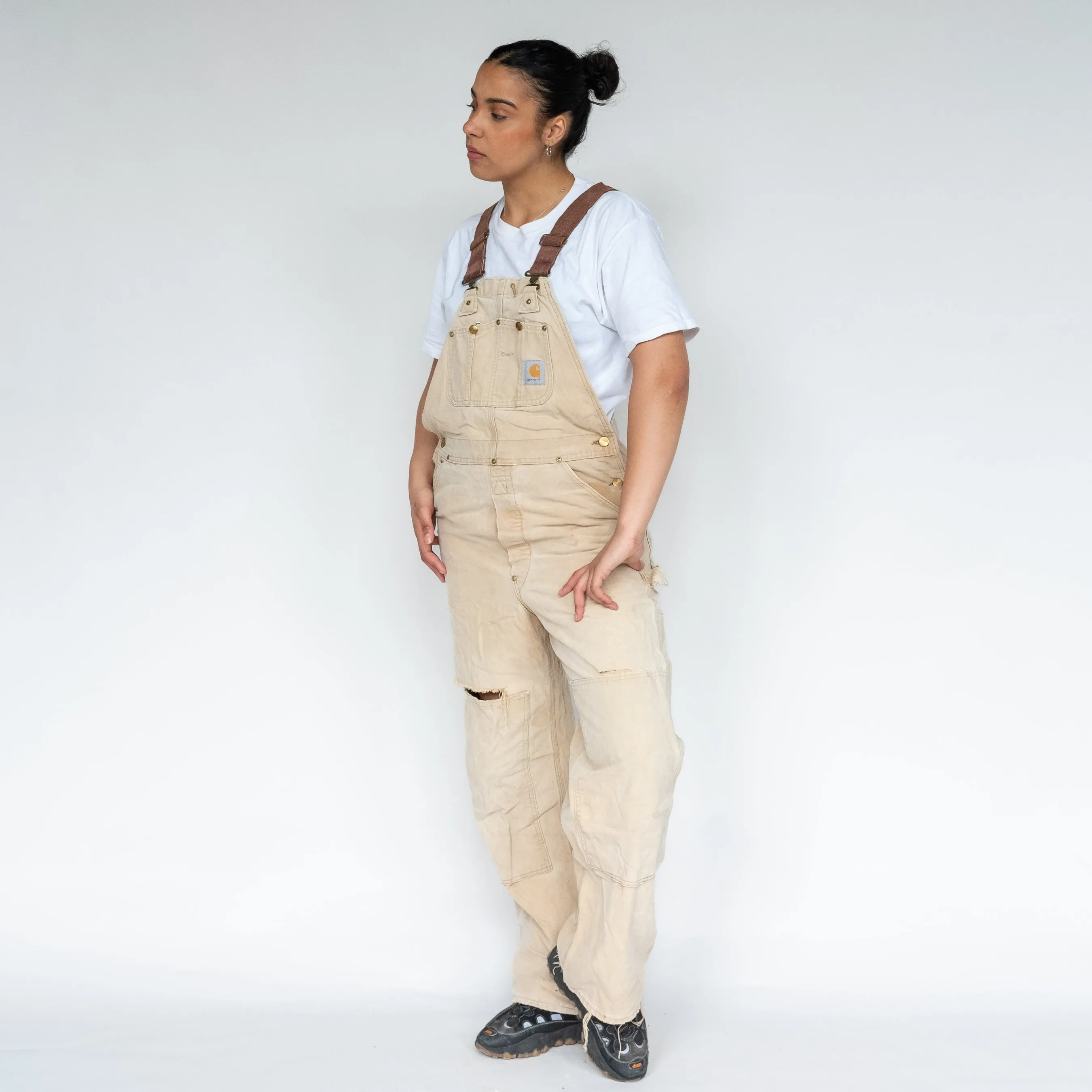 Beige 90s Carhartt Canvas Baggy Dungarees (L)