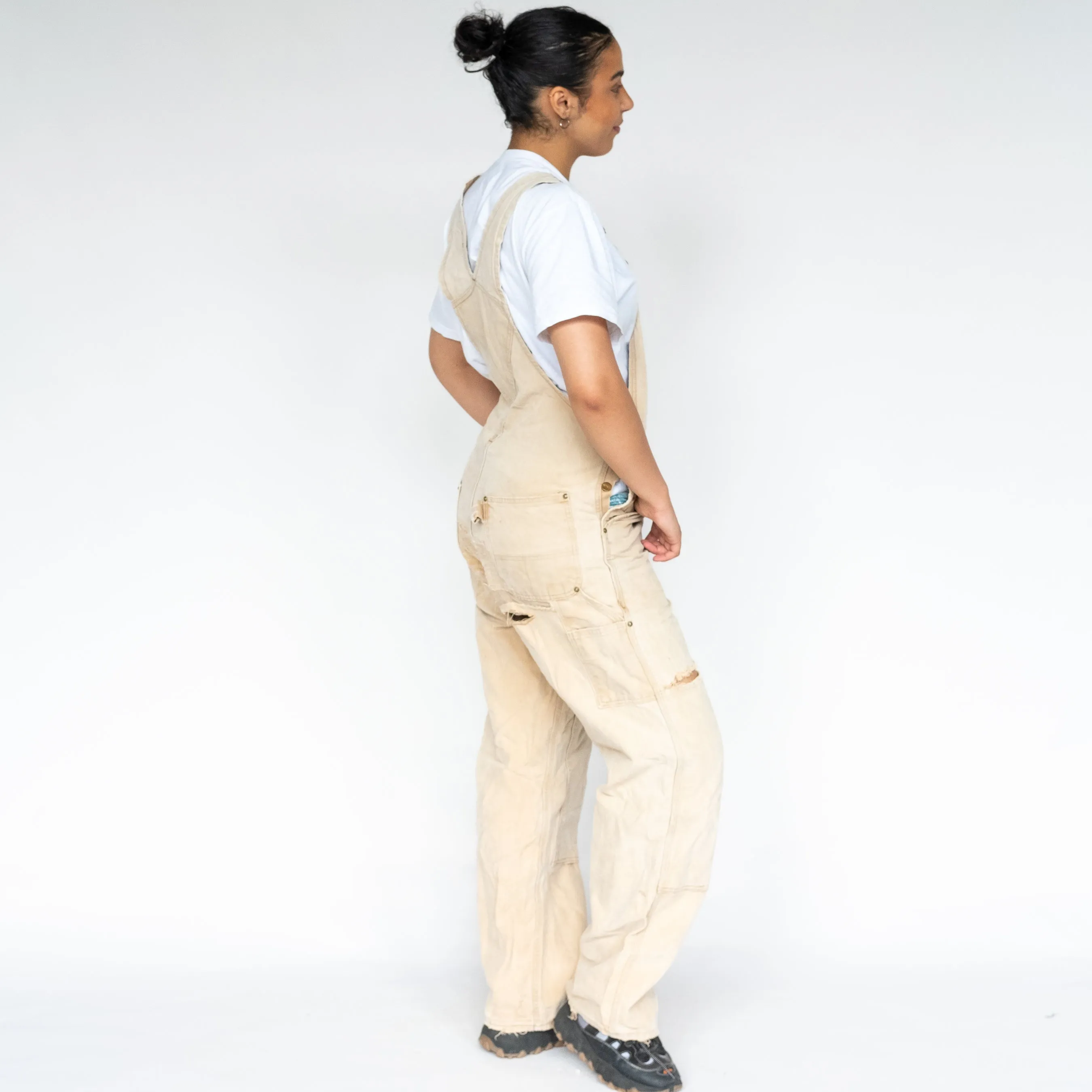 Beige 90s Carhartt Canvas Baggy Dungarees (L)