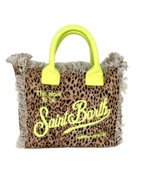 BORSA LEOPARDATA IN CANVAS DETTAGLI GIALLO FLUO