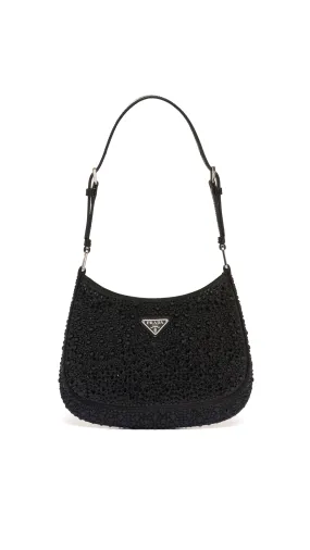 Cleo Satin Bag with Crystals - Black