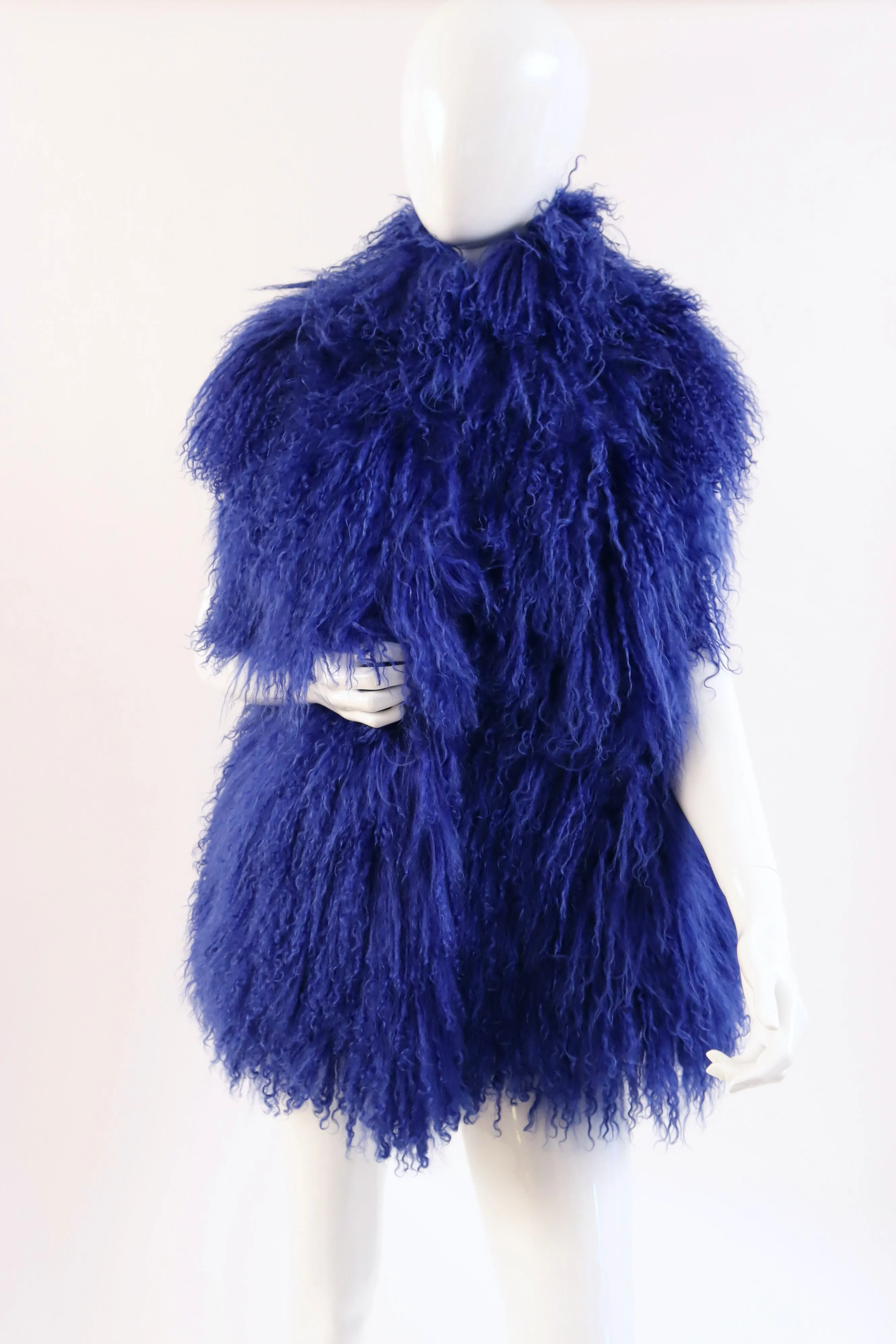 Deadstock Vintage 80's MARVIN RICHARDS Blue Curly Lamb Fur Vest