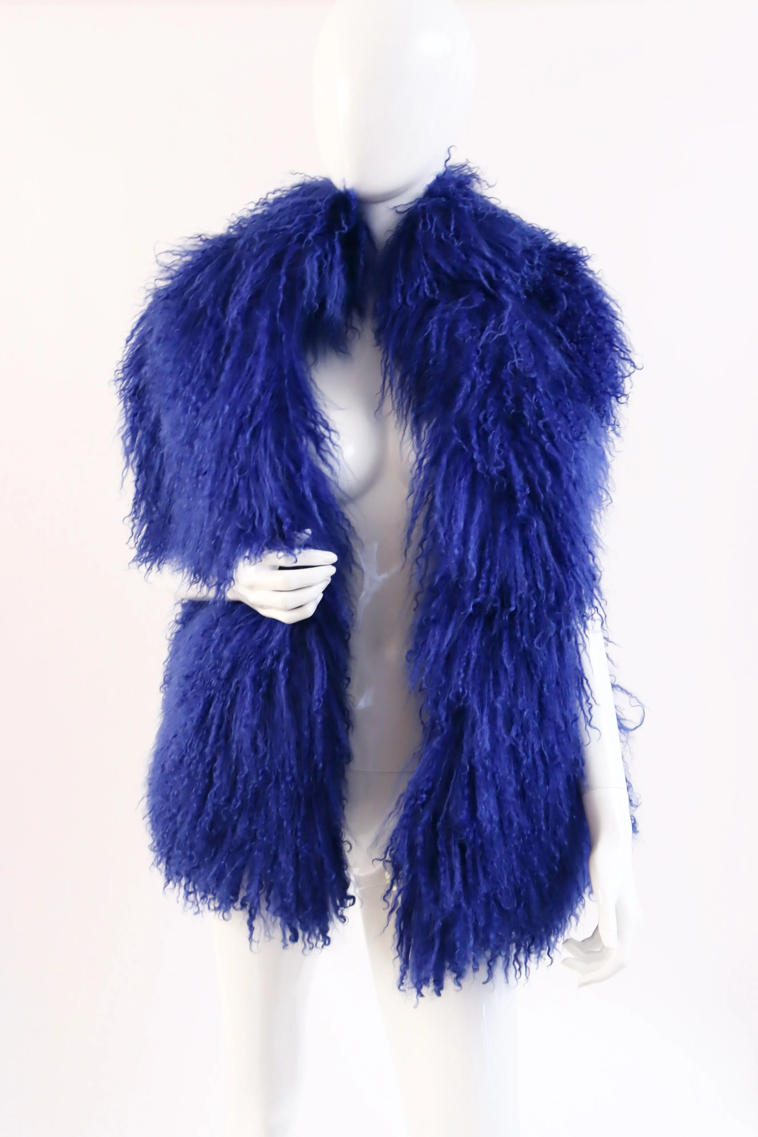 Deadstock Vintage 80's MARVIN RICHARDS Blue Curly Lamb Fur Vest