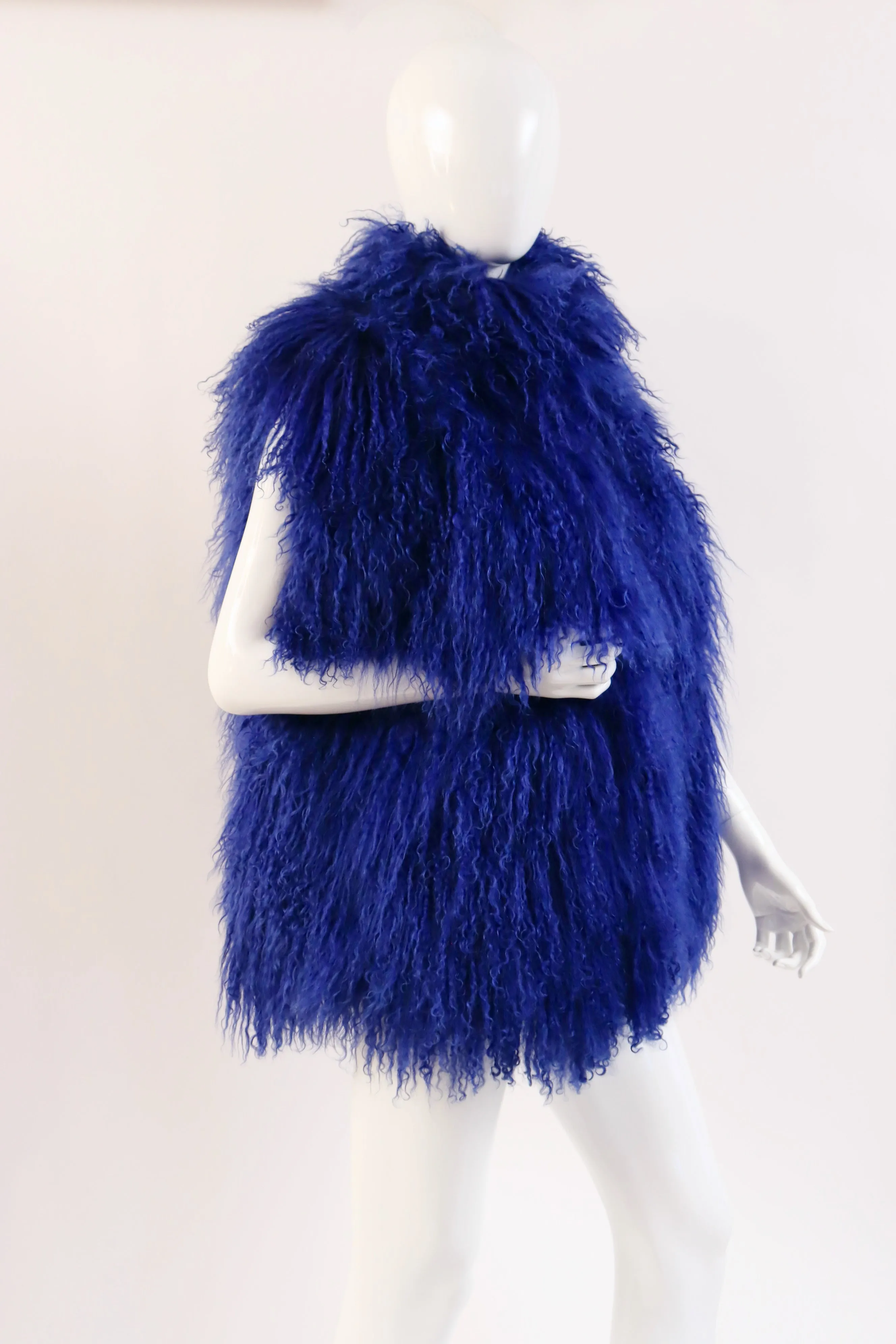 Deadstock Vintage 80's MARVIN RICHARDS Blue Curly Lamb Fur Vest