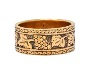 Detailed Victorian 14 Karat Gold Grapevine Band Ring Circa 1860