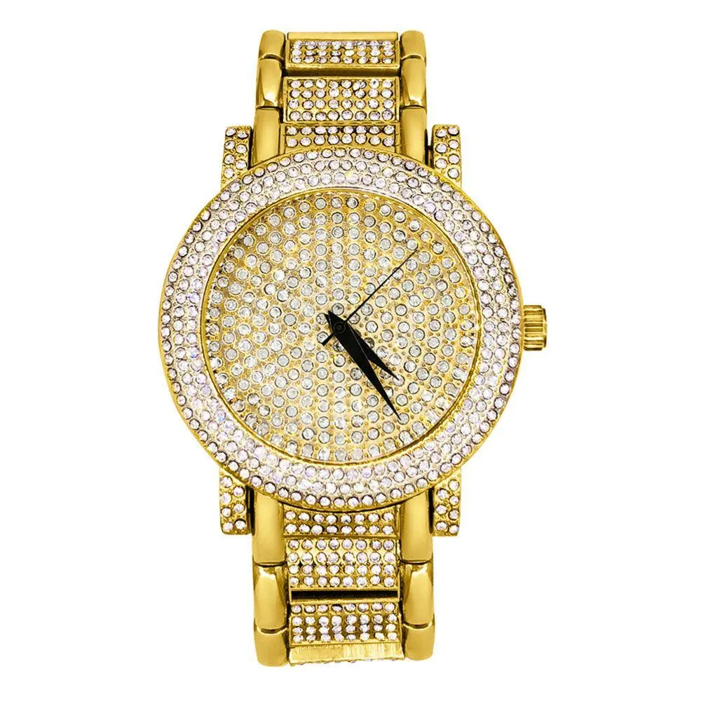 Domed Triple Bezel Iced Out Bling Hip Hop Watch