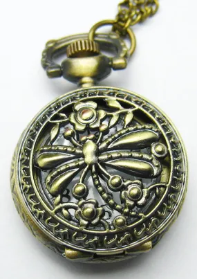 Dragonfly Pocket Watch Necklace