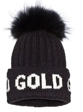 Goldbergh Hodd Black Faux Fur Pom Pom Hat