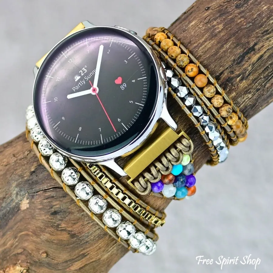 Google Pixel Watch Band With Natural Earthy Jasper Beads