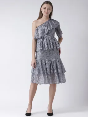 Grey Lace Dress with Added Flare & Ruffle