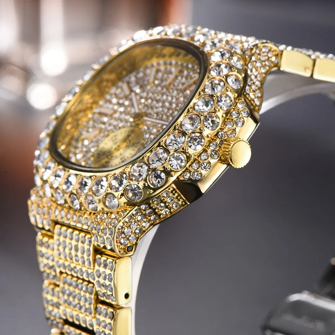 Hip Hop Fashion Men's Full Bling Diamond Iced Out Automatic Date Watch