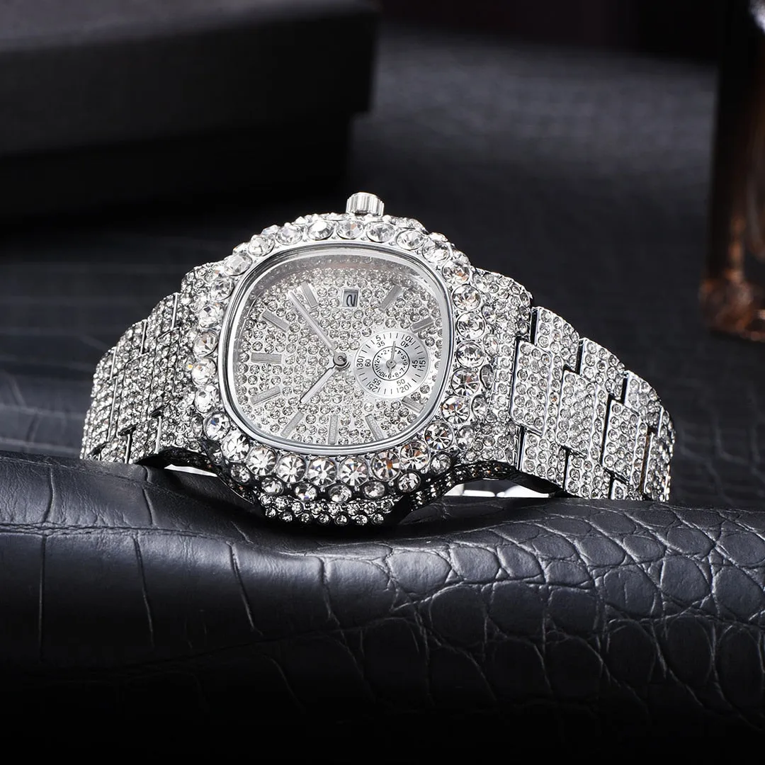 Hip Hop Fashion Men's Full Bling Diamond Iced Out Automatic Date Watch