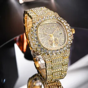 Hip Hop Fashion Men's Full Bling Diamond Iced Out Automatic Date Watch