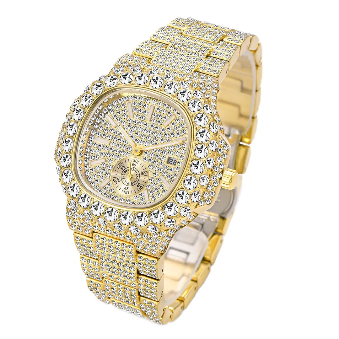 Hip Hop Fashion Men's Full Bling Diamond Iced Out Automatic Date Watch