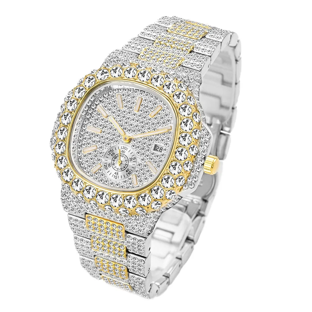 Hip Hop Fashion Men's Full Bling Diamond Iced Out Automatic Date Watch