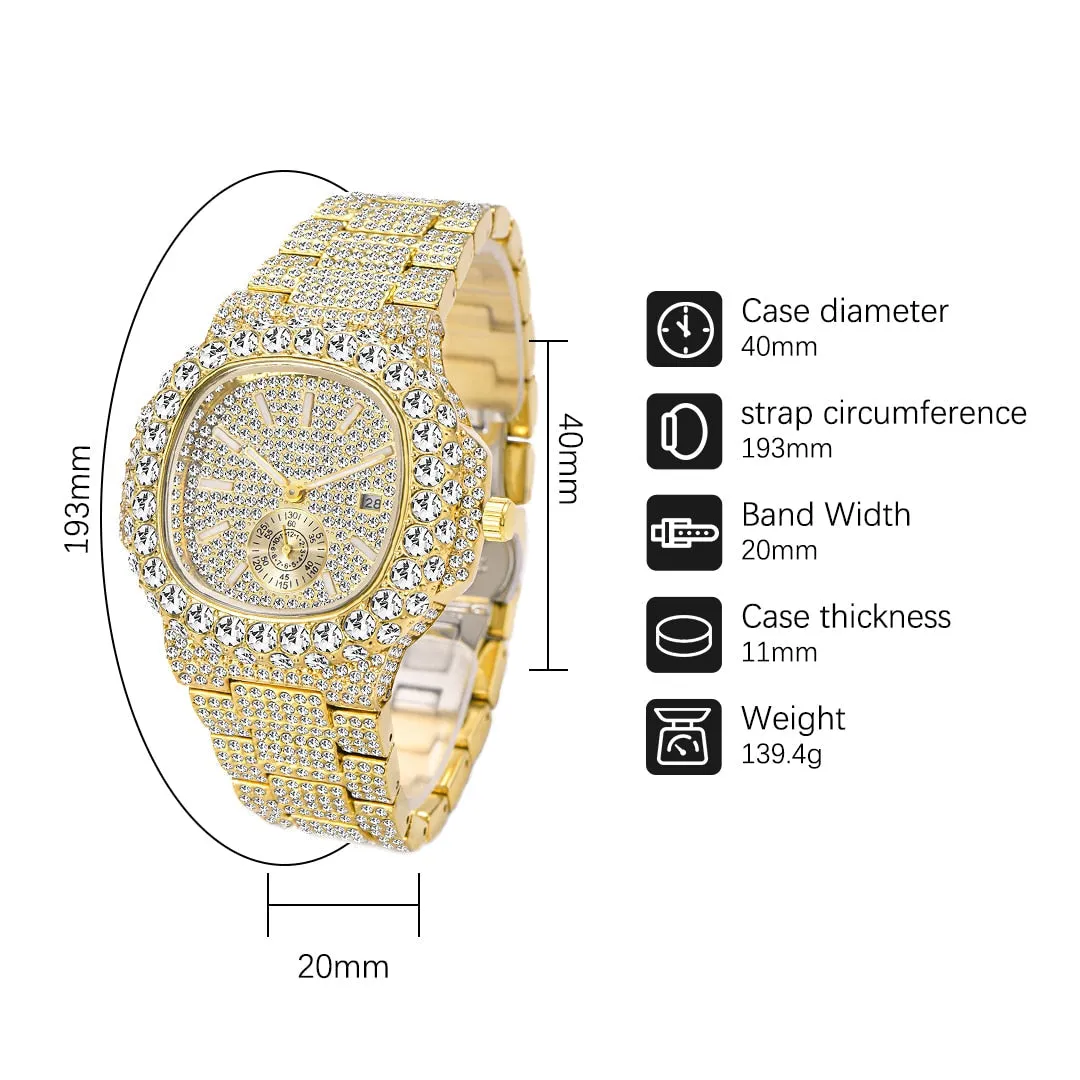 Hip Hop Fashion Men's Full Bling Diamond Iced Out Automatic Date Watch