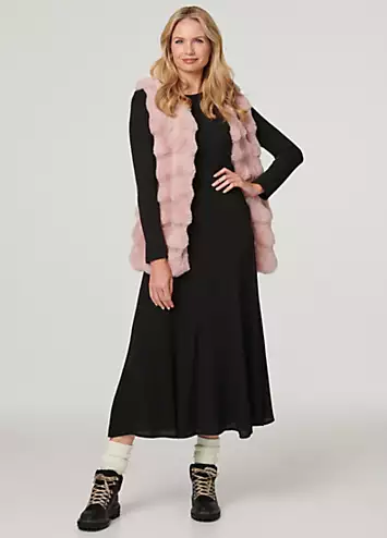 Izabel London Pink Faux Fur Open Front Longline Gilet | Grattan