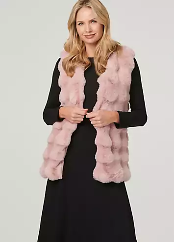 Izabel London Pink Faux Fur Open Front Longline Gilet | Grattan