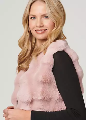 Izabel London Pink Faux Fur Open Front Longline Gilet | Grattan