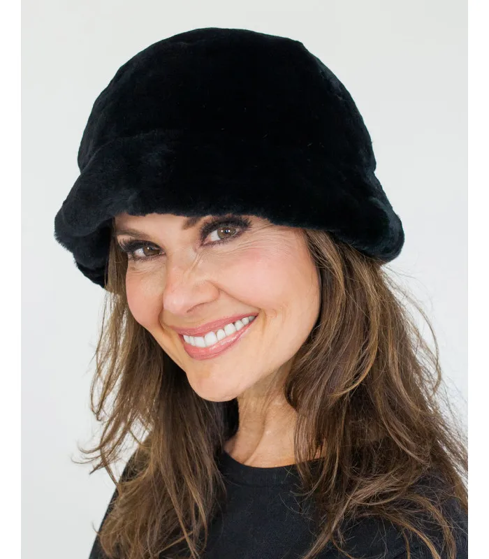 Kaitlyn Black Rex Rabbit Fur Bucket Hat at FurHatWorld