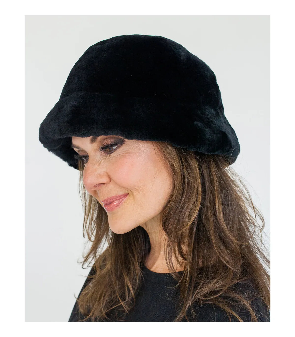 Kaitlyn Black Rex Rabbit Fur Bucket Hat at FurHatWorld