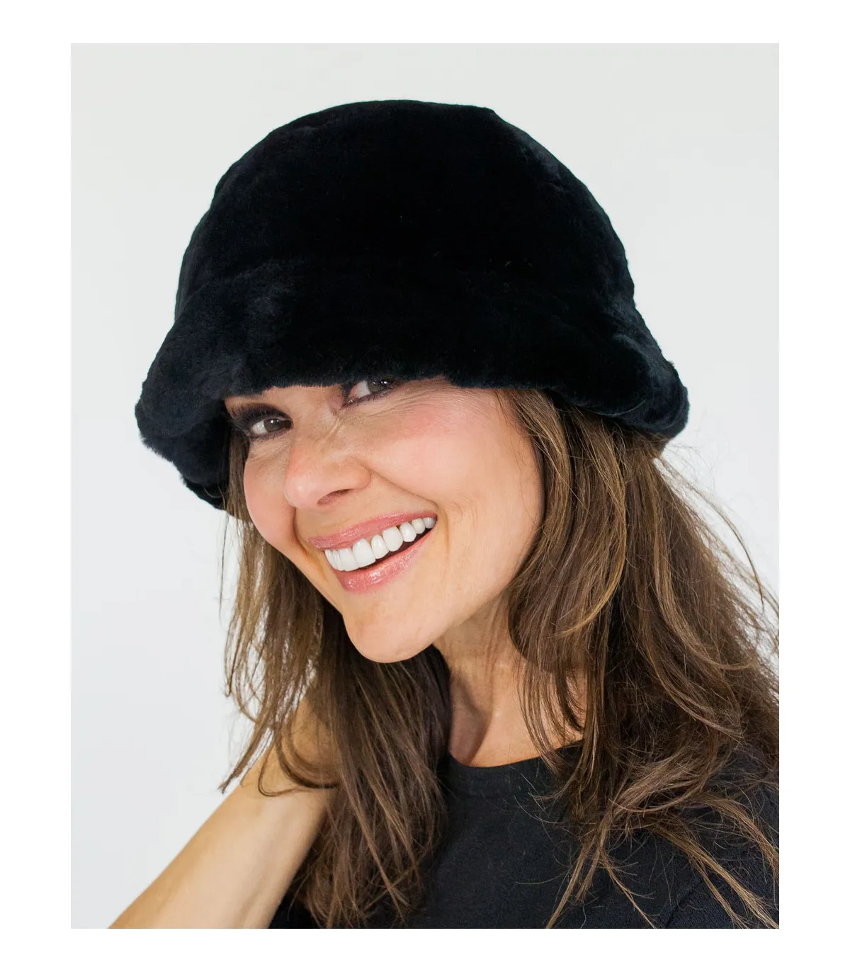 Kaitlyn Black Rex Rabbit Fur Bucket Hat at FurHatWorld