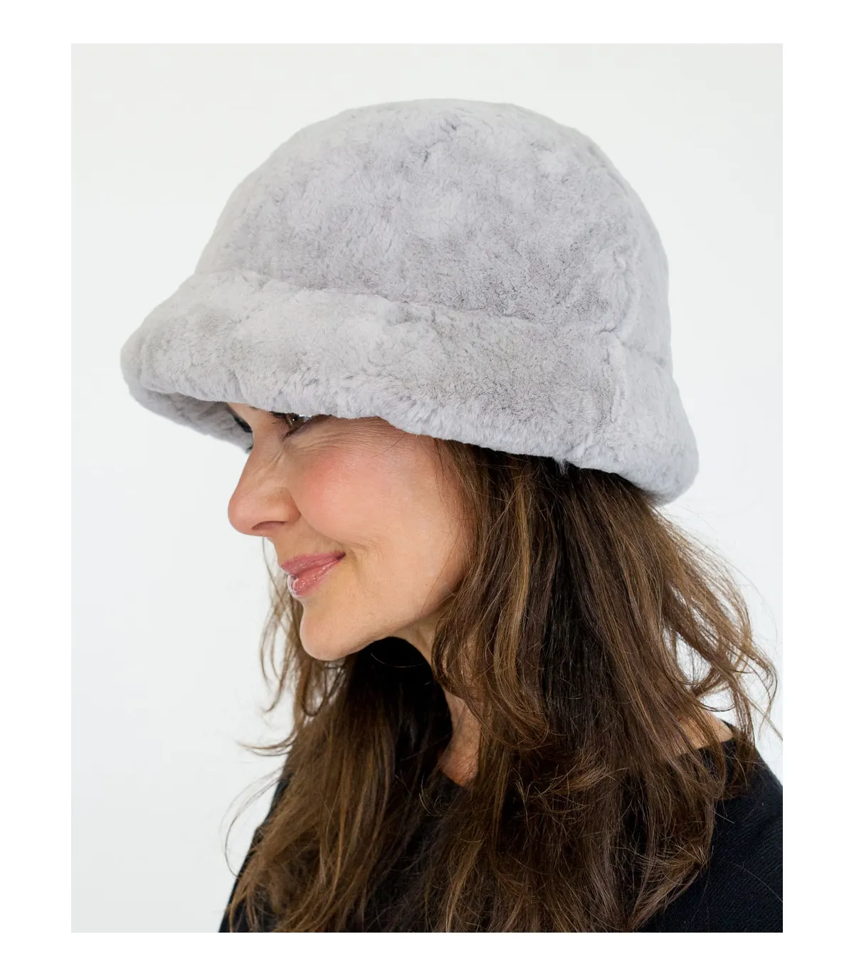 Kaitlyn Grey Rex Rabbit Fur Bucket Hat at FurHatWorld