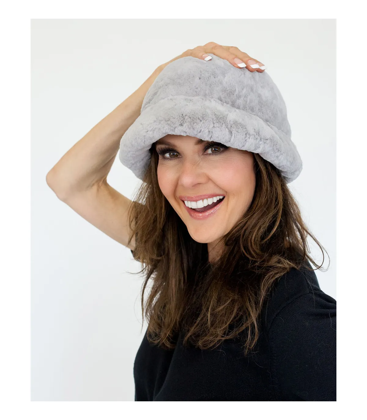 Kaitlyn Grey Rex Rabbit Fur Bucket Hat at FurHatWorld