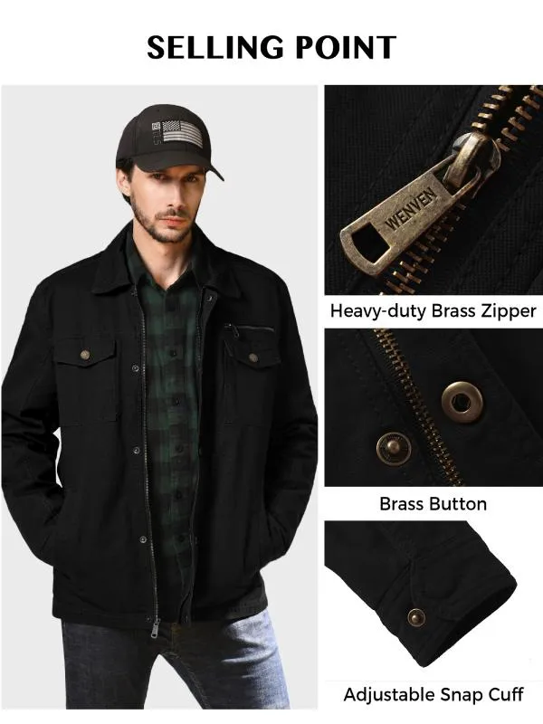 Men's Casual Canvas Cotton Military Lapel Jacket