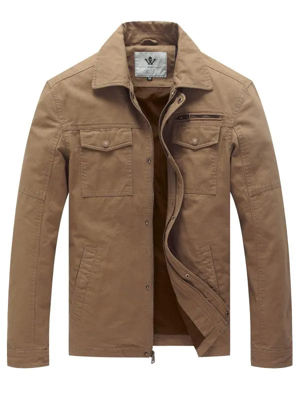 Men's Casual Canvas Cotton Military Lapel Jacket