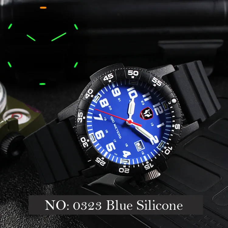 Men's Green Ronda Carbon Fiber Quartz Tritium Movement Diving Watch