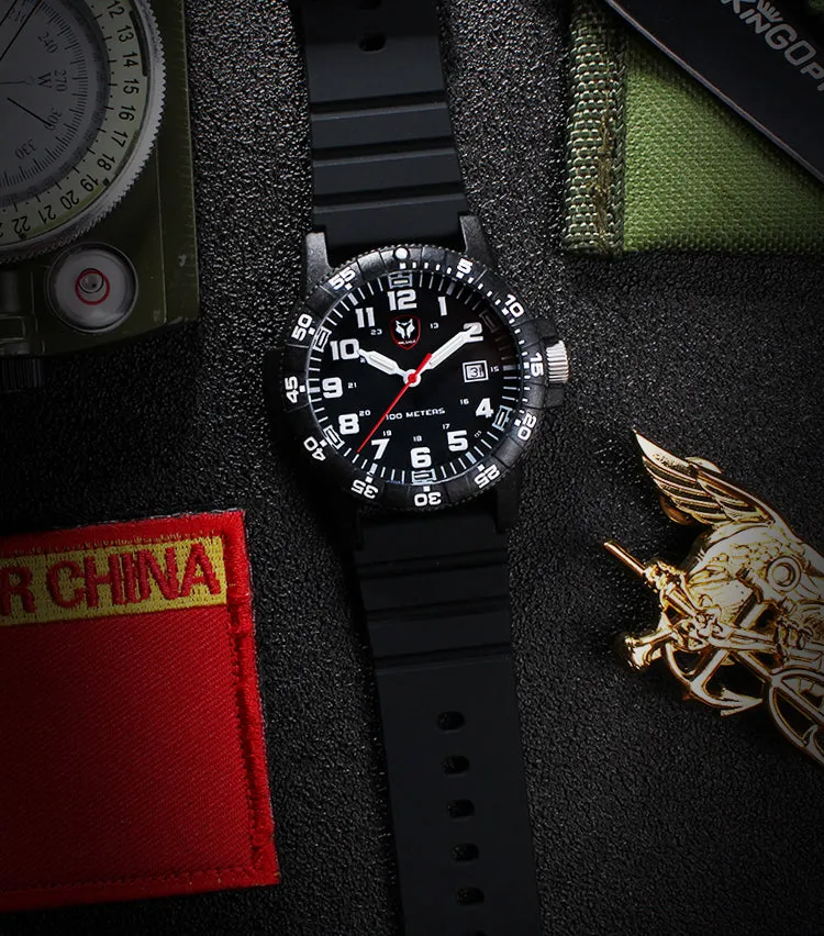 Men's Green Ronda Carbon Fiber Quartz Tritium Movement Diving Watch