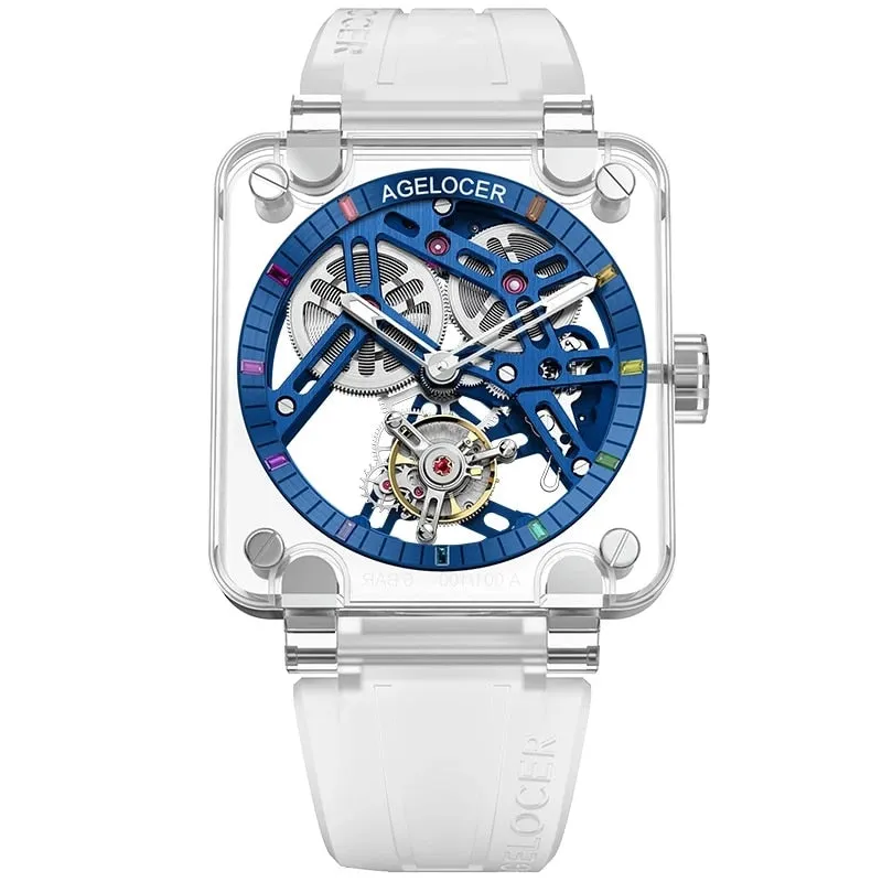 Men's Sapphire Gems Tourbillon Skeleton Power Reserve Mechanical Watch